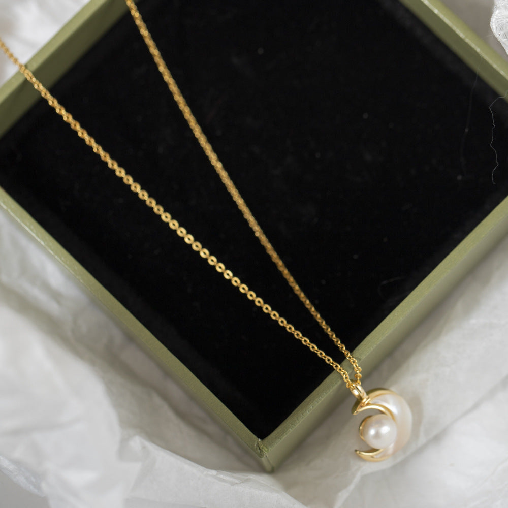 Natural Pearl Pendant Note 18k Gold Necklace For Women