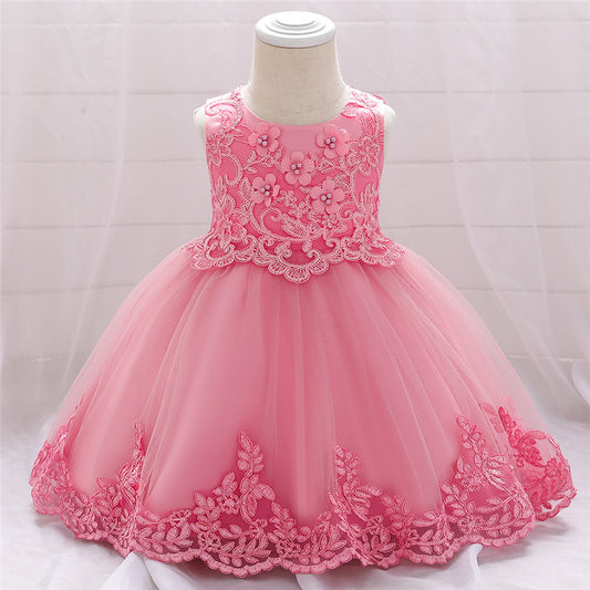 Girls embroidered lace princess dress