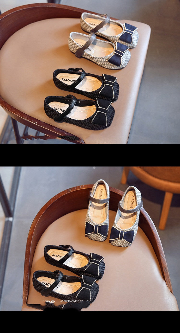 New Style Breathable Soft Sole Girls Single Shoes Small Fragrance Bow Children Princess Shoes