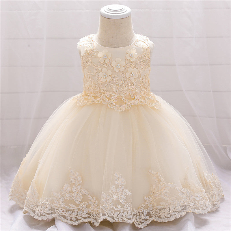 Girls embroidered lace princess dress