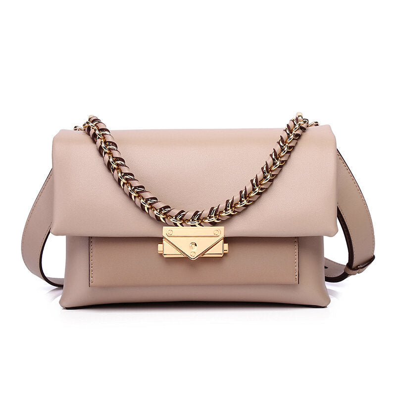 New Leather Hit Color Trendy Handbags Chain Lock Flap Envelope Small Square Bag