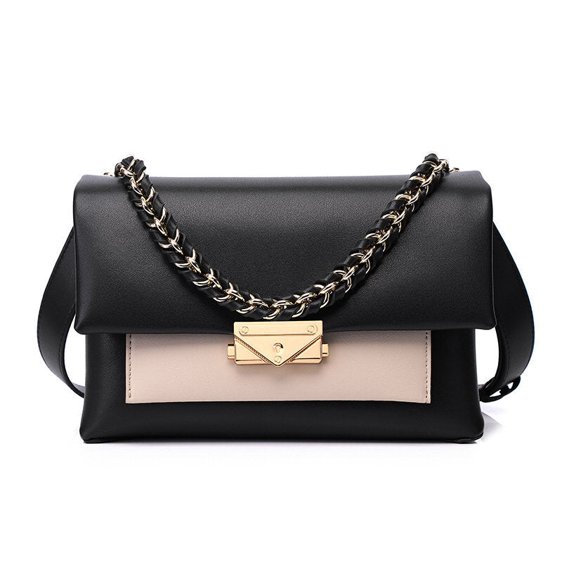 New Leather Hit Color Trendy Handbags Chain Lock Flap Envelope Small Square Bag