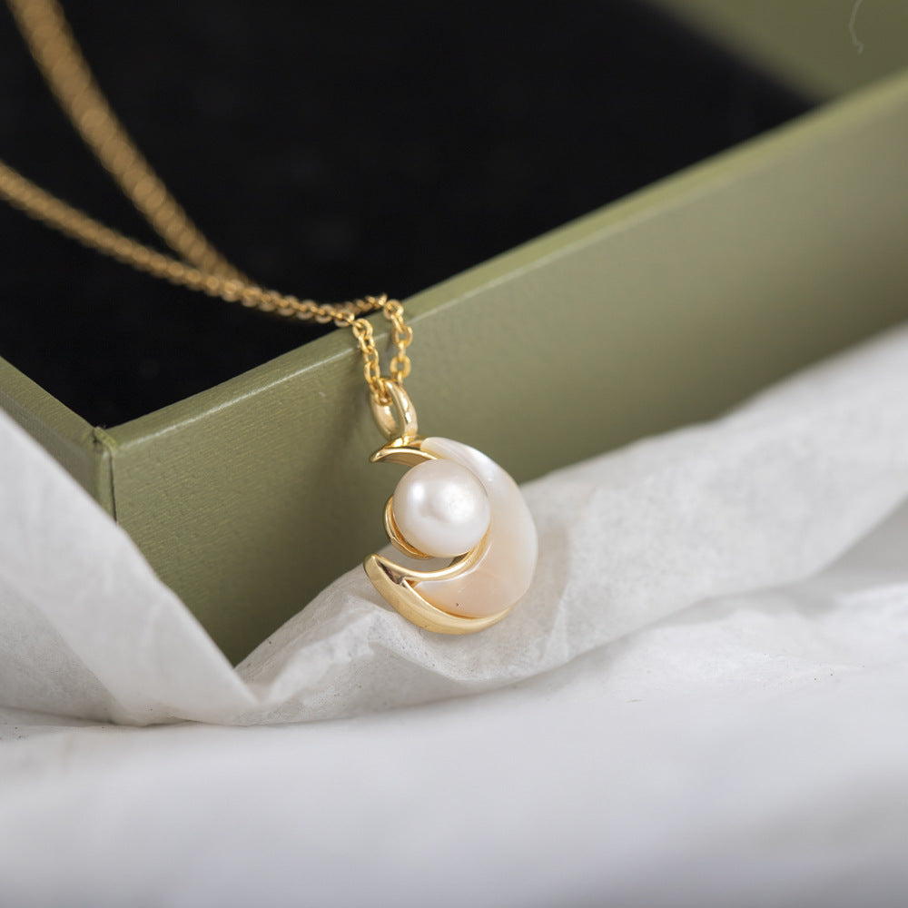 Natural Pearl Pendant Note 18k Gold Necklace For Women