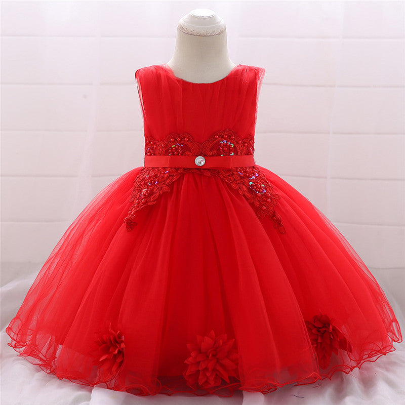 Girls embroidered lace princess dress