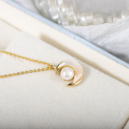 Natural Pearl Pendant Note 18k Gold Necklace For Women