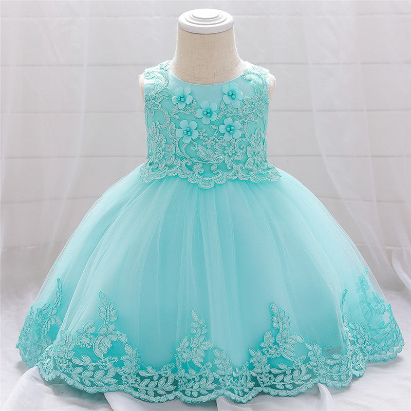 Girls embroidered lace princess dress