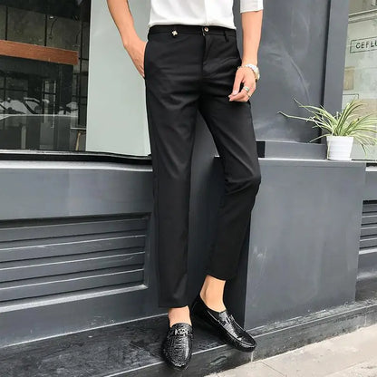 5 Colors Fashion Pants For Men For Suits Fashion Slim Fit Skinny Streetwear Plain Color Office Trousers Youth Suit Pants Wedding