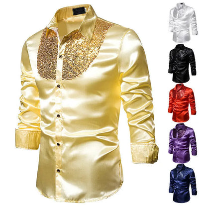 Long Sleeve Wedding Dress Shirt Men Soft Comfortable Shine Business Shirt For Men England Style Sequin Formal Shirt Men Tops