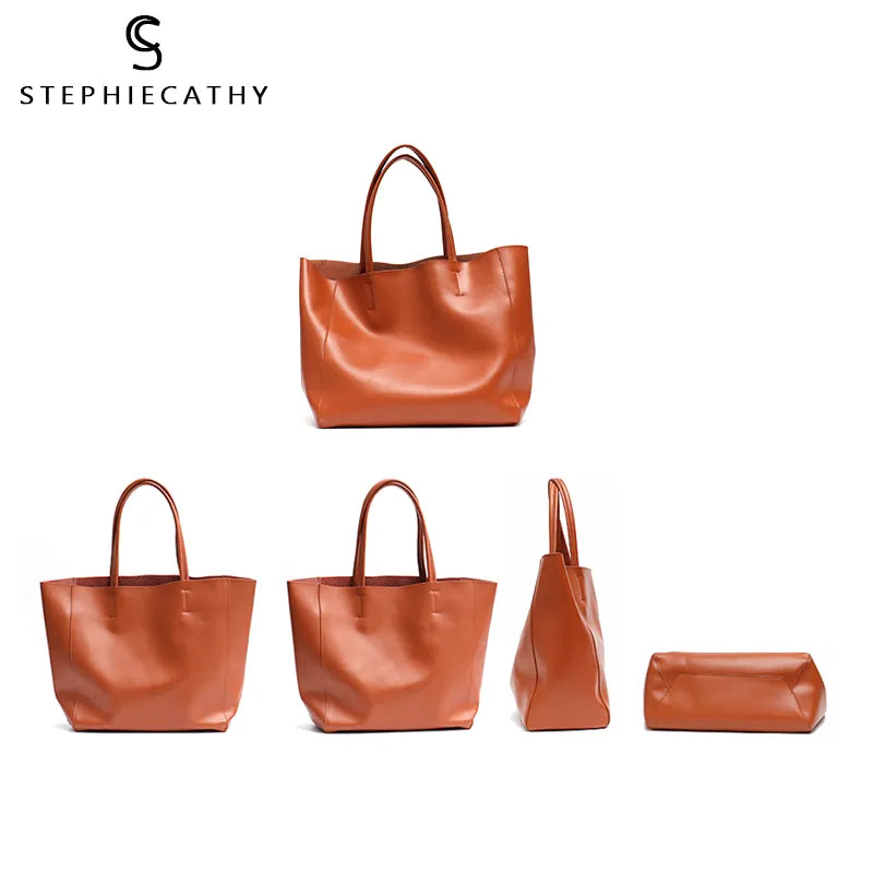 SC Luxury Brand Cow Leather Tote Bags Designer Cowhide Handbags Women Shoulder Bags Fashion Female Large Capacity Liner Bag