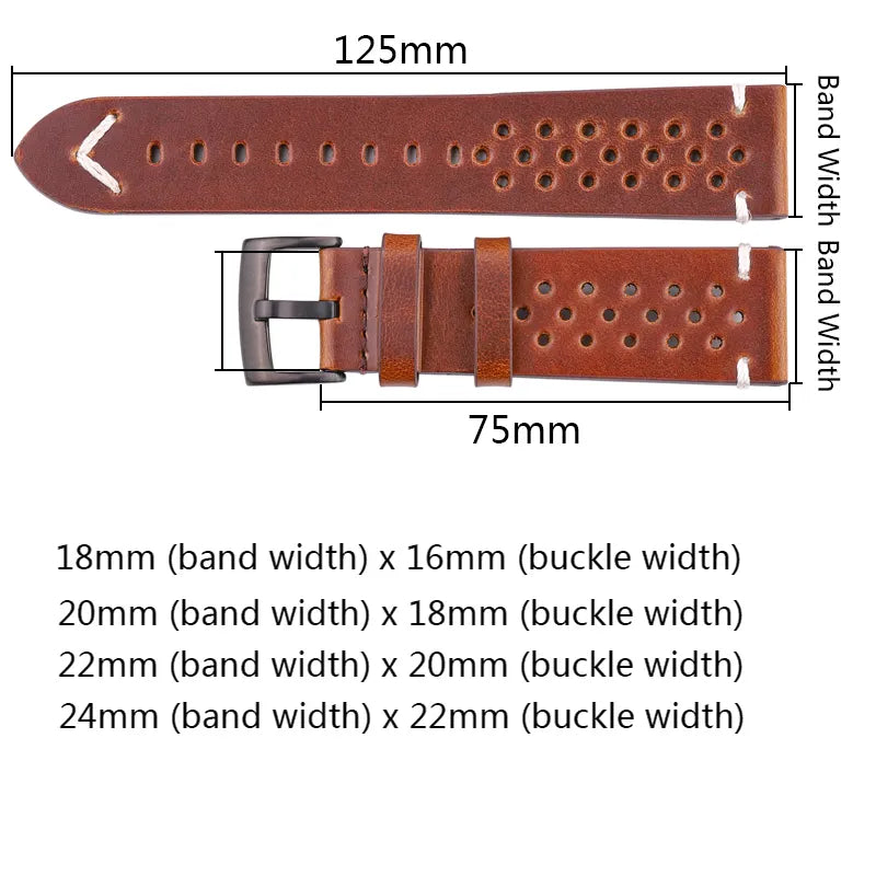 Handmade Cowhide Breathable Watch Band 18 20 22 24mm Men Women 4 Colors Oil Wax Genuine Leather Strap Watchband Accessories