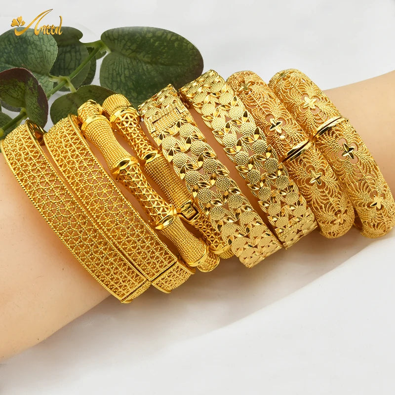 ANIID Women Charm Bracelet Bangle 24K Gold Color Jewelry Dubai Flower Bangle Brand African Designer Ethiopian Hawaiian Jewelry