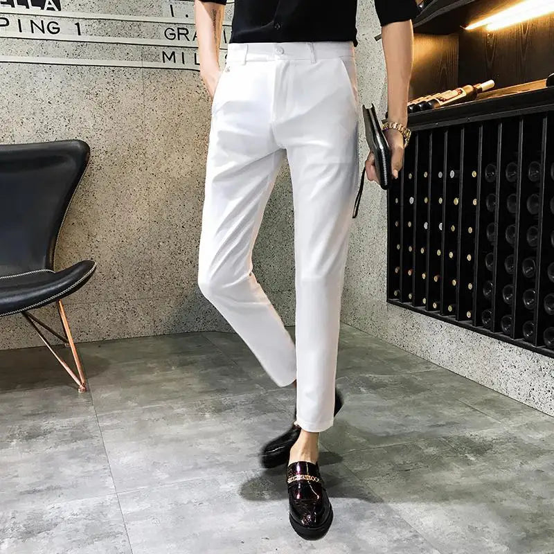 5 Colors Fashion Pants For Men For Suits Fashion Slim Fit Skinny Streetwear Plain Color Office Trousers Youth Suit Pants Wedding