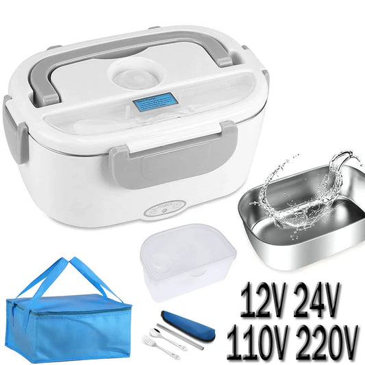 Stainless Steel Electric Heating Lunch Box 12V 24V 110V 220V Car US EU Plug School Picnic Portable Food Warmer Container Heater