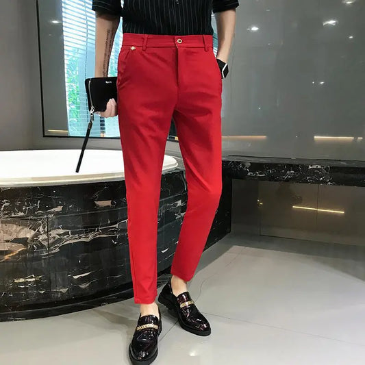 5 Colors Fashion Pants For Men For Suits Fashion Slim Fit Skinny Streetwear Plain Color Office Trousers Youth Suit Pants Wedding