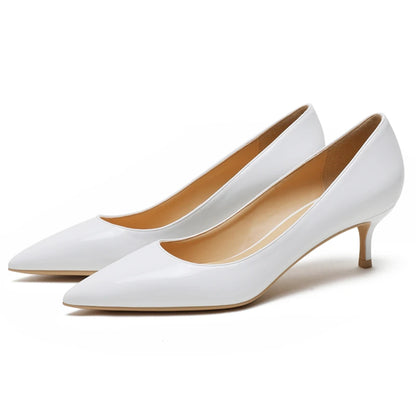 KATELVADI Office Lady Shoes Women Pumps White Patent Leather Fashion Ladies Pumps 5CM Med Heel Shoes For Women,K-322