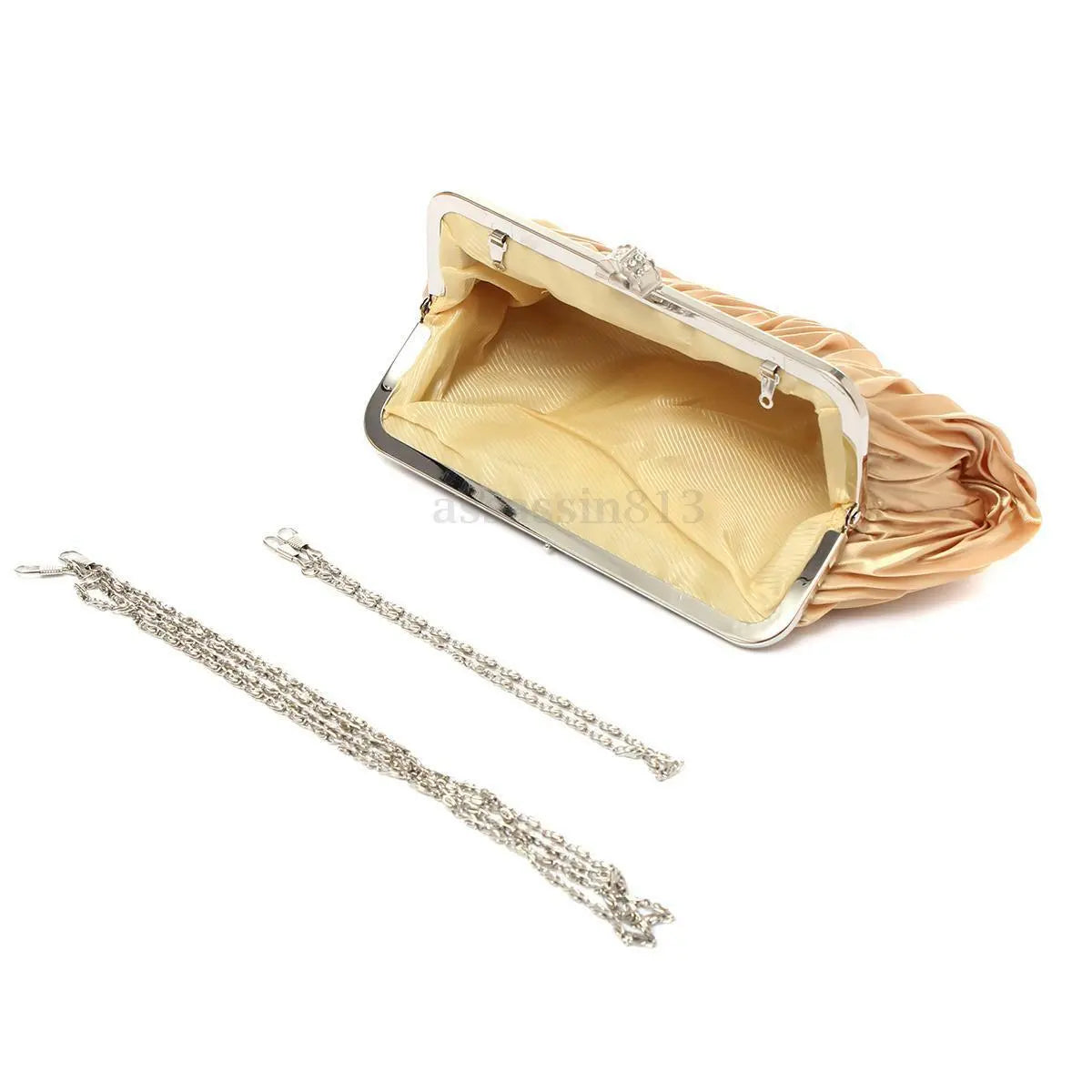 Women Lady Satin Crystal Bridal Handbag Clutch Party Wedding Purse Evening Bag Pleated Day Clutches Solid Ladies Handbags