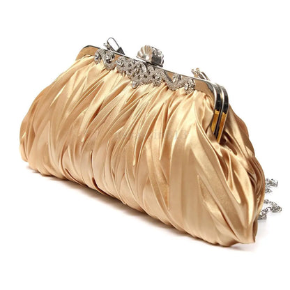 Women Lady Satin Crystal Bridal Handbag Clutch Party Wedding Purse Evening Bag Pleated Day Clutches Solid Ladies Handbags