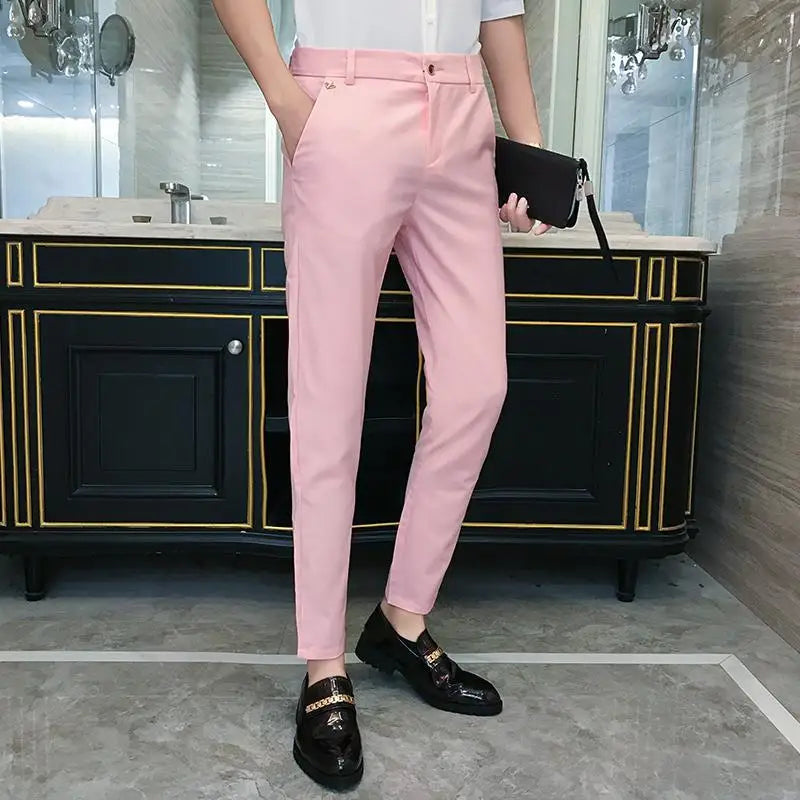 5 Colors Fashion Pants For Men For Suits Fashion Slim Fit Skinny Streetwear Plain Color Office Trousers Youth Suit Pants Wedding