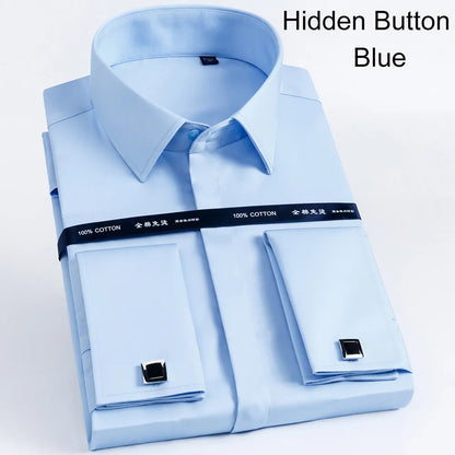 Luxury Mercerized Cotton French Cuff Button Shirts Long Sleeve Men Tuxedo Wedding Shirt High Quality Dress Shirt with Cufflinks