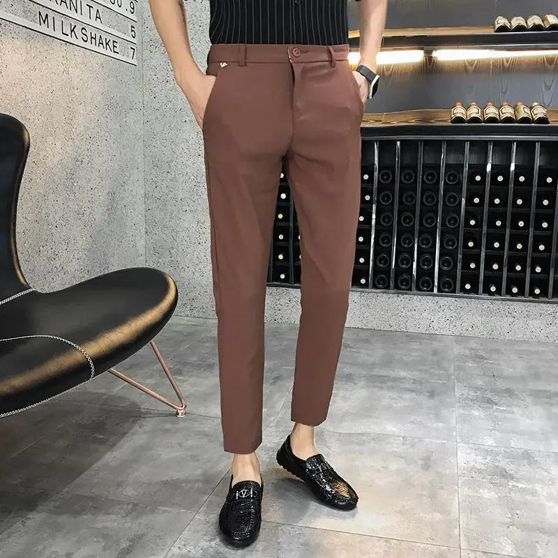 5 Colors Fashion Pants For Men For Suits Fashion Slim Fit Skinny Streetwear Plain Color Office Trousers Youth Suit Pants Wedding