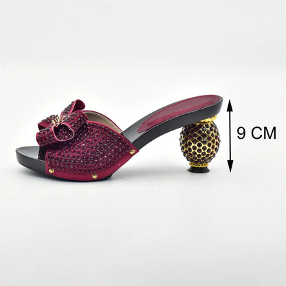 New Arrival African Women Shoes and Bag Set Decorated with Rhinestone Luxury Shoes Women Designers Slip on Shoes for Women