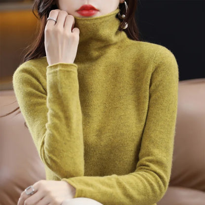 Merino Wool Cashmere Sweater Women's High Stacked Collar Pullover Long Sleeve Winter Knitted Sweater Warm High Quality Jumper