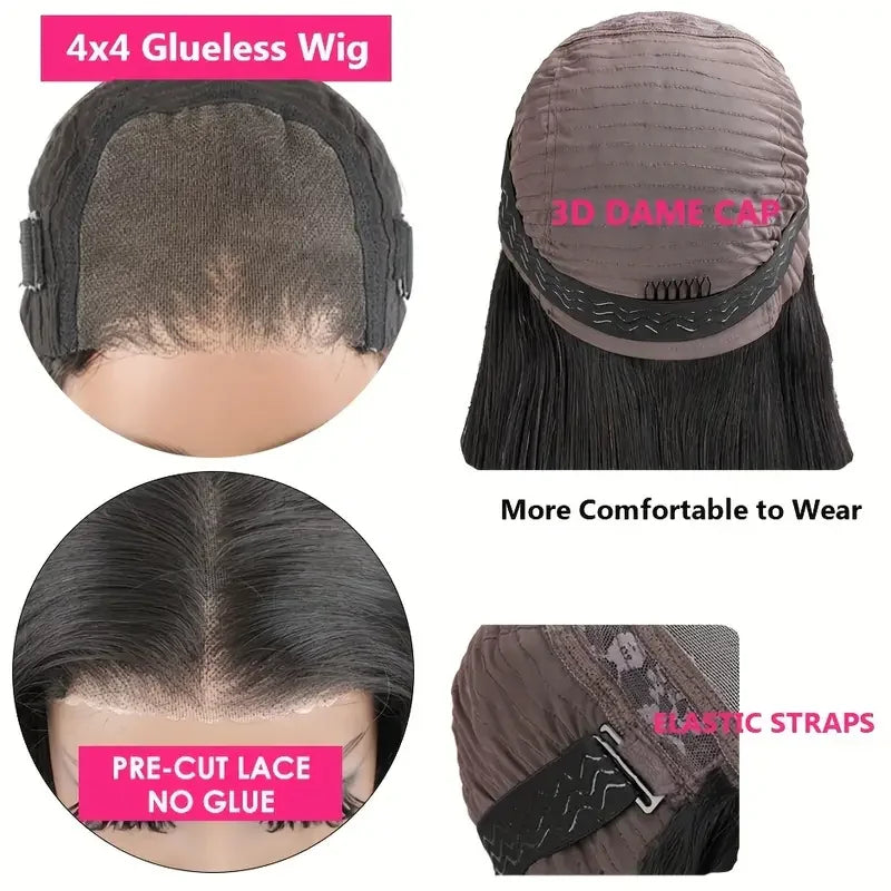 Kinky Straight 4x4 HD Transparent Lace Front Human Hair Wigs Glueless Wear And Go Kinky Straight Human Hair Wigs For Beginners