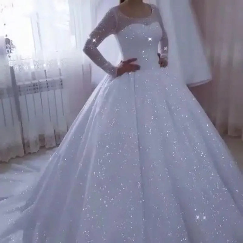 2023 Gorgeous A-Line Wedding Dresses Glittering Princess Bride Gowns Round Neck Formal Beach Party Vestidos De Novia Robe Mariée