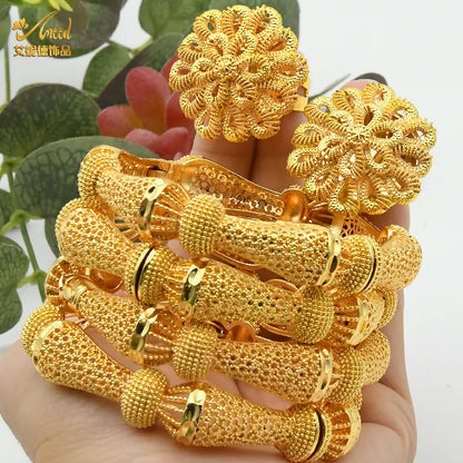 ANIID Women Charm Bracelet Bangle 24K Gold Color Jewelry Dubai Flower Bangle Brand African Designer Ethiopian Hawaiian Jewelry