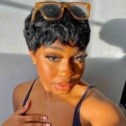 Short Pixie Cut Wig Human Hair For Black Women Machine Made Wigs With Bangs Glueless Wig Human Hair Wigs