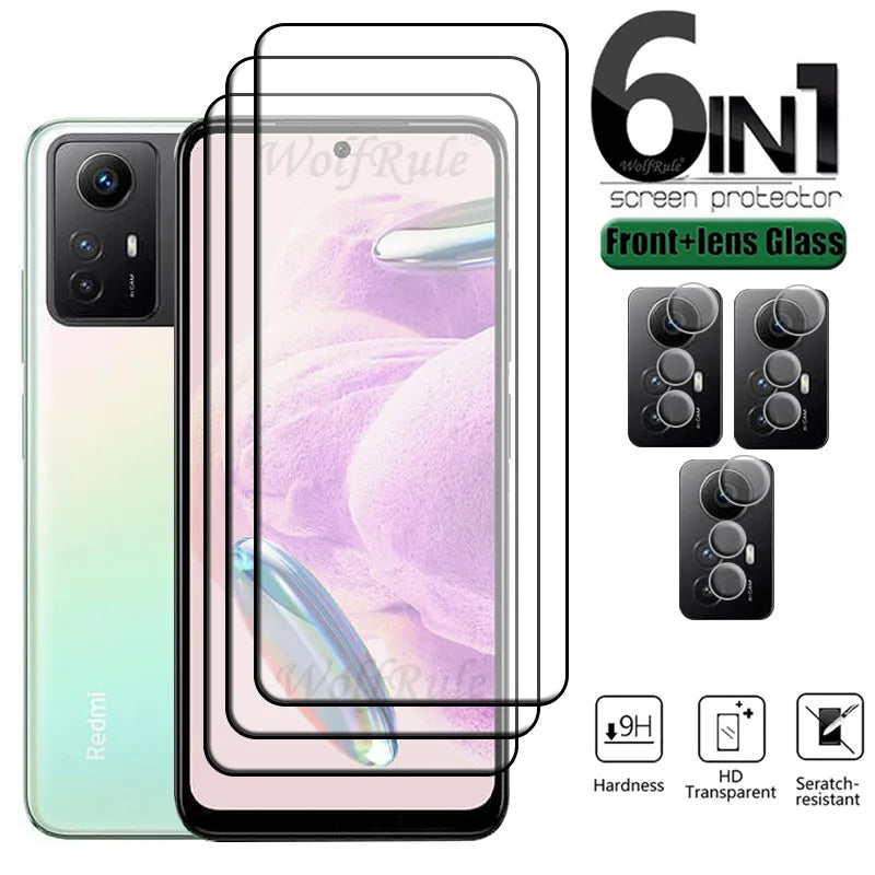 6-in-1 For Redmi Note 12S Glass Redmi Note 12S Full Cover Glue HD 9H Phone Screen Protector For Xiaomi Redmi Note 12S Lens Glass