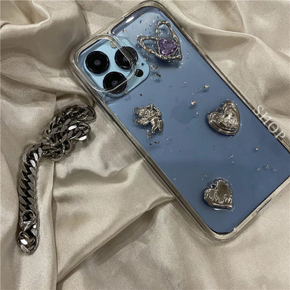 Retro Shining Cupid Love Heart Case For Iphone 15 14 13 12 11 Pro XS Max X XR Ultra-thin Glitter 3D Epoxy Transparent Soft Cover