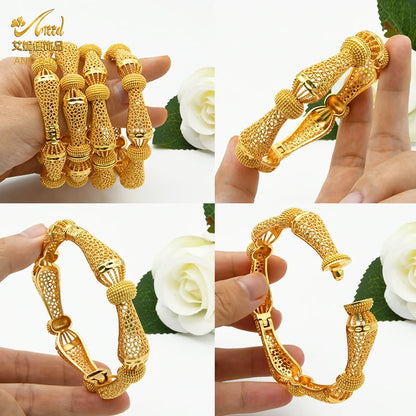 ANIID Women Charm Bracelet Bangle 24K Gold Color Jewelry Dubai Flower Bangle Brand African Designer Ethiopian Hawaiian Jewelry