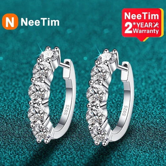 NeeTim 3mm D Color Moissanite Earrings 925 Sterling Sliver Plated White Gold Hoop Earring for Women Wedding Party Fine Jewelry