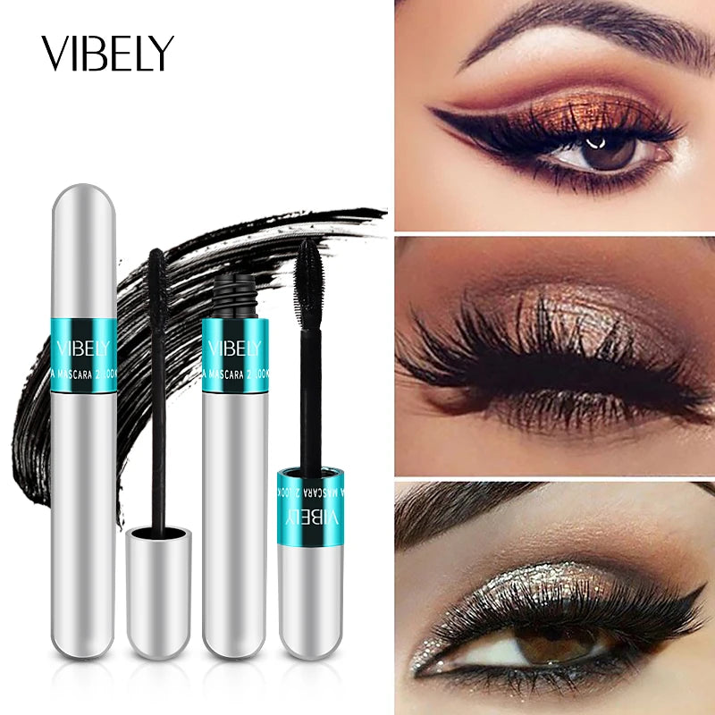 Rimel VIBELY 4D Silk Fiber Eyelash Mascara Waterproof Long-Lasting Extra Volume Lengthening Lash Eyelash Black Mascara Make-up