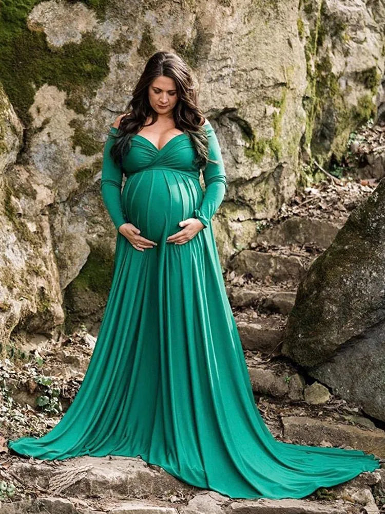 Pregnant Dress for Photography photo shoot Women Maternity Clothes Summer Off Shoulder Long Sleeve Long Pregnancy Dresses