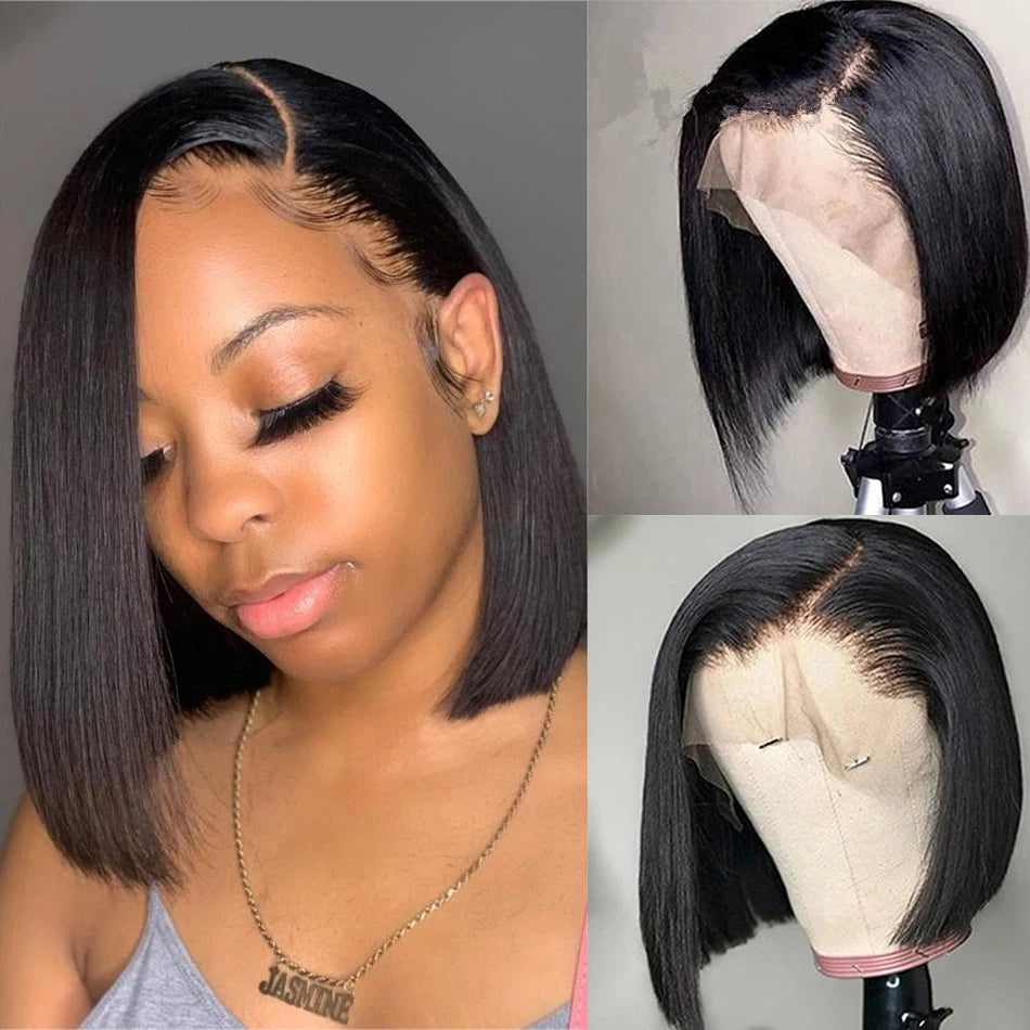 Short Bob Wig Bone Straight Bob Wig Lace Front Human Hair Wigs For Women HD Lace Frontal Wig Glueless Wig Human Hair 180%