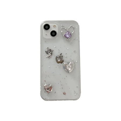 Retro Shining Cupid Love Heart Case For Iphone 15 14 13 12 11 Pro XS Max X XR Ultra-thin Glitter 3D Epoxy Transparent Soft Cover