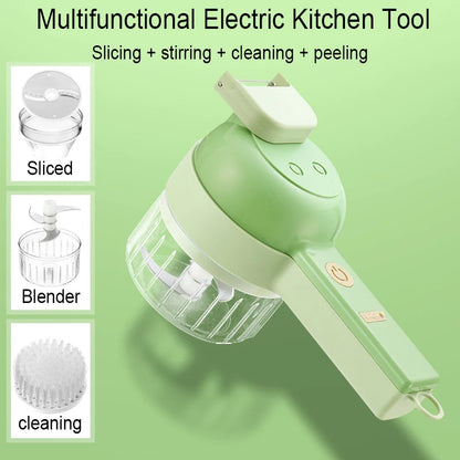 Hot 4 in 1 Handheld Electric Vegetable Slicer Set Kitchen Multifunctional Garlic Crusher Automatic Garlic Press Meat Grinder