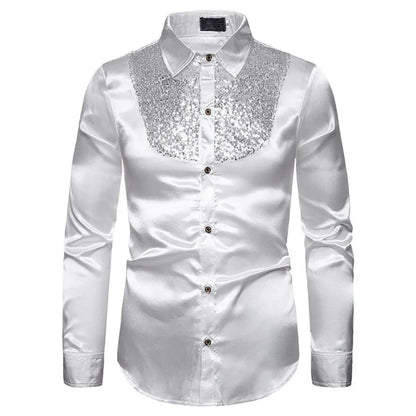 Long Sleeve Wedding Dress Shirt Men Soft Comfortable Shine Business Shirt For Men England Style Sequin Formal Shirt Men Tops