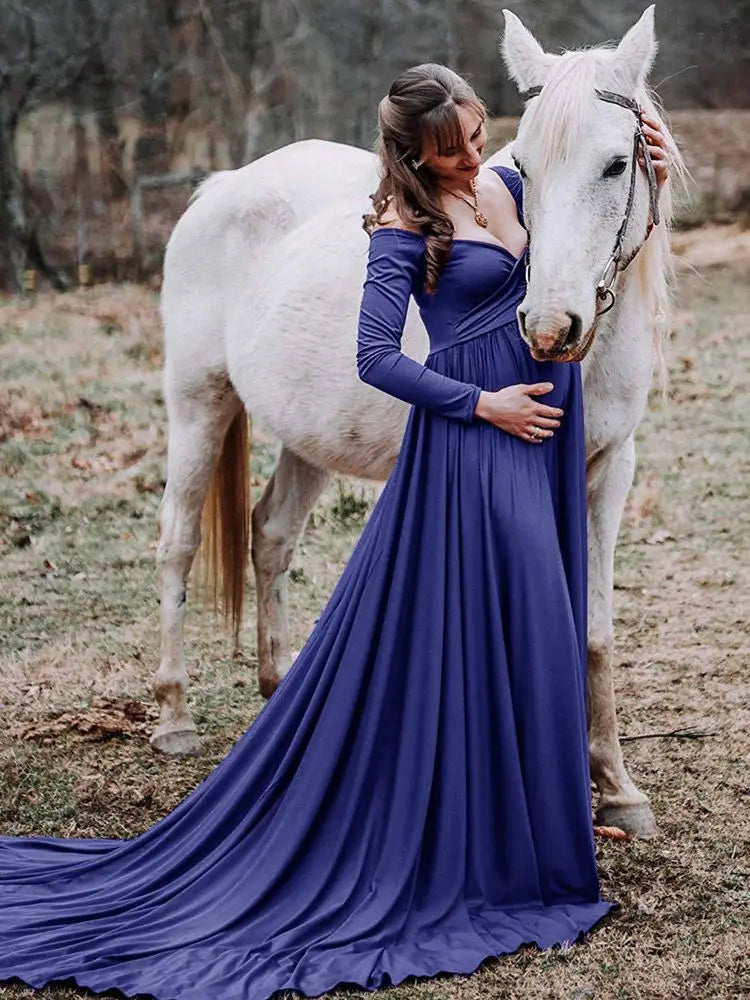 Pregnant Dress for Photography photo shoot Women Maternity Clothes Summer Off Shoulder Long Sleeve Long Pregnancy Dresses