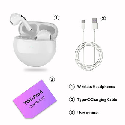 Original Air Pro 6 TWS Wireless Bluetooth Earphones Mini Pods Earbuds Earphone Headset For Xiaomi Android Apple iPhone Headphone