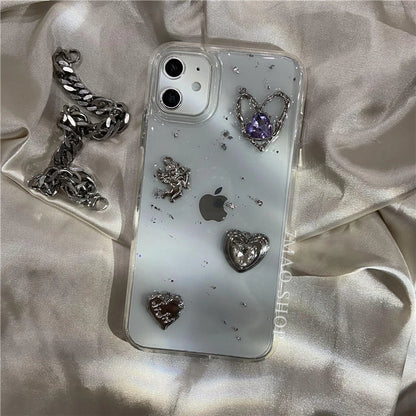 Retro Shining Cupid Love Heart Case For Iphone 15 14 13 12 11 Pro XS Max X XR Ultra-thin Glitter 3D Epoxy Transparent Soft Cover